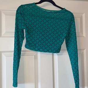 Sheer green and black diamond design long sleeve top